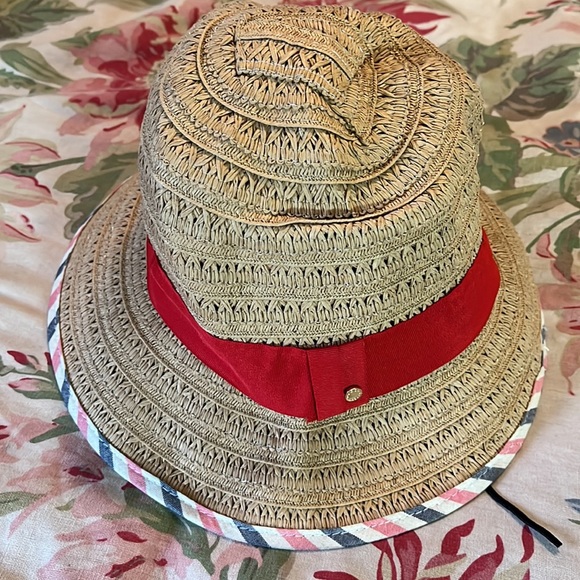 BCBG Generation sz OSFA Straw Hat 
Woven Fabric RED Ribbon Patriotic Trim $88NEW - Picture 9 of 15
